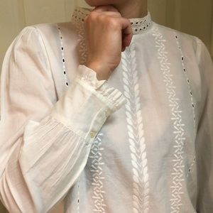 White cotton embroidered long sleeve blouse